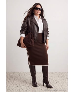 Trendyol Curve Dames Bruin Gestreept Maxi Kokerrok- rok Grote maten Rokken