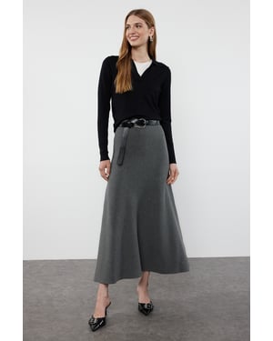 TRENDYOLMİLLA Dames Grijs Effen Maxi Basic A-lijn Rokken
