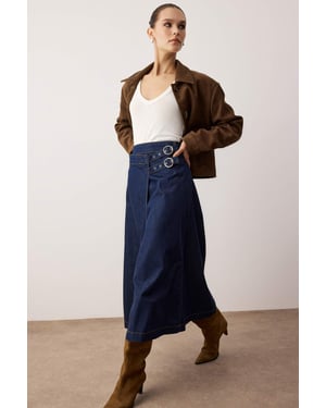 TRENDYOLMİLLA Dames Blauw Effen Maxi Ruchezoom Overslag Rokken