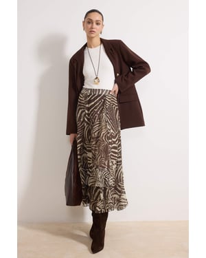 Trendyol Modest Dames Bruin Dierenprint Maxi Uitlopend rok A-lijn Modest Rokken