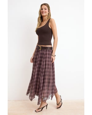 TRENDYOLMİLLA Dames Meerkleurig Geruit Maxi Asymmetrisch Rokken