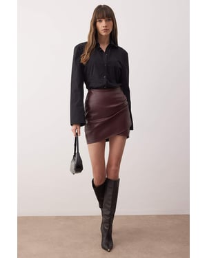 TRENDYOLMİLLA Dames Bordeaux Effen Kort / Mini Double-breasted / Overslag Kokerrok- rok Rokken
