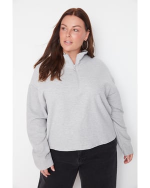 Trendyol Curve Dam Grå Enfärgad Lång Oversize Plus size Sweatshirts