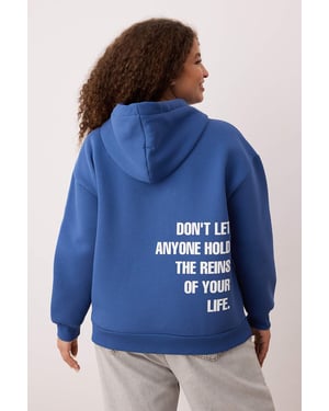 Trendyol Curve Dam Blå Slogan Lång Oversize Plus size Sweatshirts