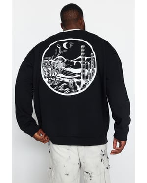 TRENDYOL MAN Herr Svart Tropiskt Lång Oversize Plus size Sweatshirts