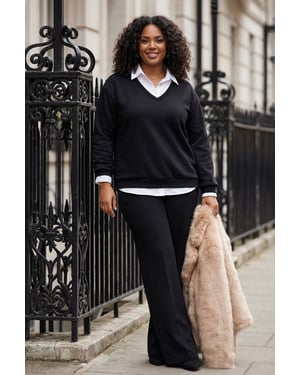 Trendyol Curve Dam Svart Enfärgad Lång Regular fit Plus size Sweatshirts