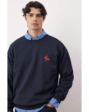TRENDYOL MAN Herr Mörkblå Djurmönster Lång Oversize Sweatshirts