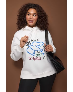 Trendyol Curve Dames Ecru Grafisch Lang Oversized Grote maten Sweatshirts