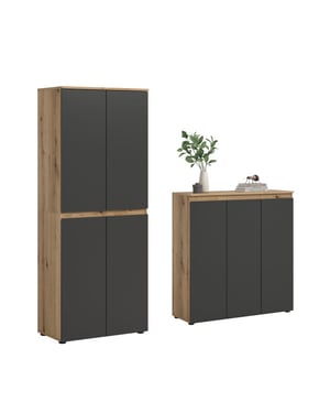 Furnilux Universele kast antraciet-eik stauraumwonder met 15 planken en kleiderstang -