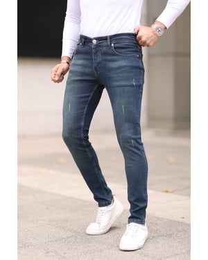 TRENDYOL MAN Herr Mörkblå Enfärgad Skinny Normal midja Jeans