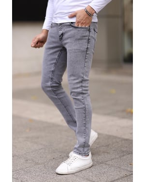TRENDYOL MAN Herr Grå Enfärgad Skinny Normal midja Jeans
