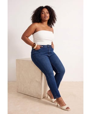 Trendyol Curve Dames Blauw Effen Skinny Hoge taille Grote maten Jeans