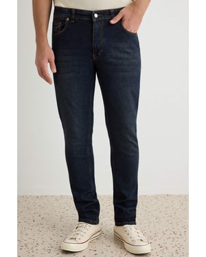TRENDYOL MAN Herr Mörkblå Enfärgad Skinny Normal midja Jeans