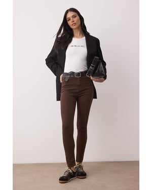 TRENDYOLMİLLA Dames Bruin Effen Skinny Hoge taille Jeans