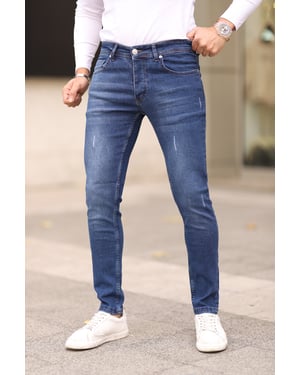 TRENDYOL MAN Herr Mörkblå Enfärgad Skinny Normal midja Jeans