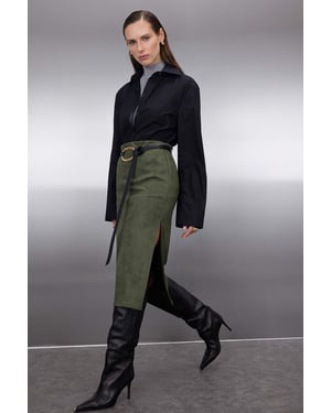 TRENDYOLMİLLA Dam Khaki Enfärgad Midi Penn kjol Kjolar