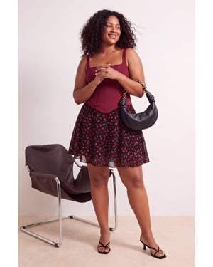 Trendyol Curve Dames Zwart Bloemen Kort / Mini Grote maten Rokken