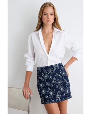TRENDYOLMİLLA Dames Blauw Effen Extra Kort / Super Mini Kokerrok- rok Rokken