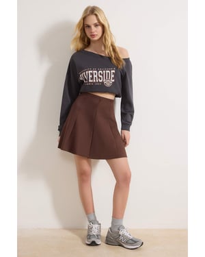 TRENDYOLMİLLA Dames Bruin Effen Kort / Mini Geplooid Skater Rokken