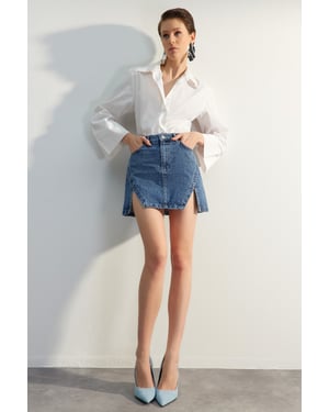 TRENDYOLMİLLA Dames Blauw Effen Kort / Mini A-lijn A-lijn Rokken