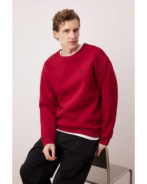 TRENDYOL MAN Herr Röd Blommig Lång Oversize Sweatshirts