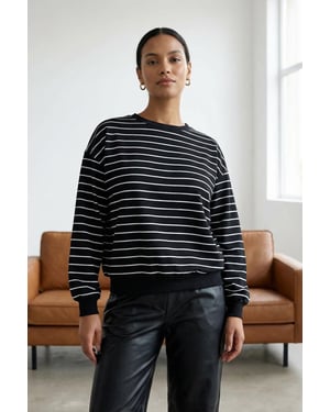 TRENDYOLMİLLA Dames Zwart Gestreept Lang Oversized Sweatshirts