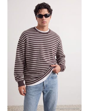 TRENDYOL MAN Herr Brun Randig Lång Oversize Sweatshirts