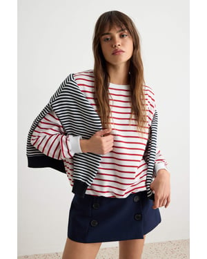 TRENDYOLMİLLA Dames Bordeaux Gestreept Lang Oversized Sweatshirts