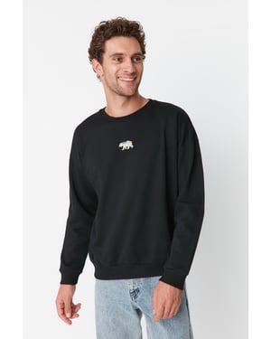 TRENDYOL MAN Herr Svart Enfärgad Lång Oversize Sweatshirts
