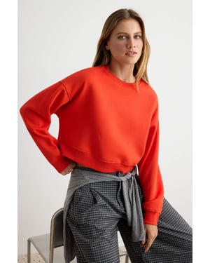 TRENDYOLMİLLA Dames Rood Effen Lang Oversized Sweatshirts
