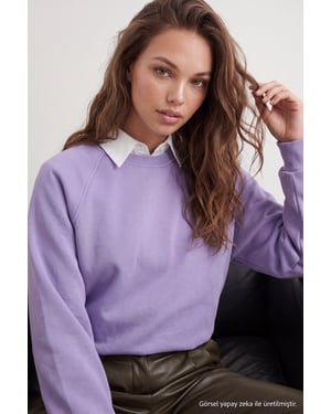 TRENDYOLMİLLA Dames Paars Effen Lang Oversized Sweatshirts