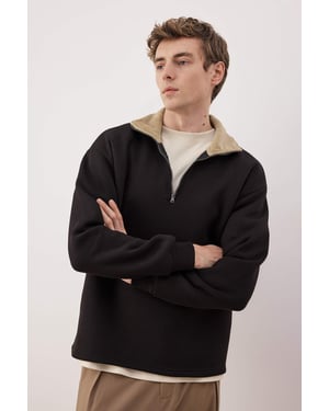 TRENDYOL MAN Herr Svart Färgblock Lång Oversize Sweatshirts