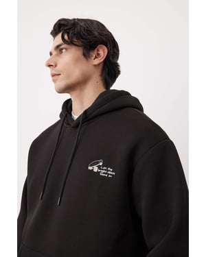 TRENDYOL MAN Herr Svart Slogan Lång Oversize Sweatshirts