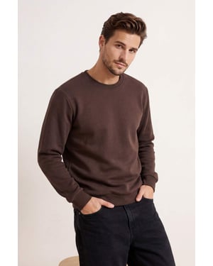 TRENDYOL MAN Herr Brun Enfärgad Lång Regular fit Sweatshirts