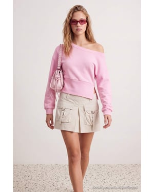 TRENDYOLMİLLA Dames Roze Effen Driekwart mouw Oversized Sweatshirts