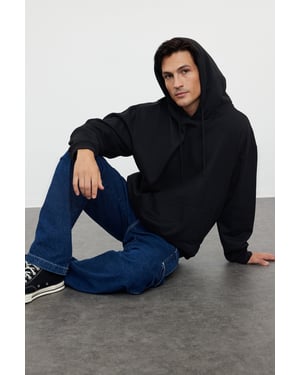 TRENDYOL MAN Herr Svart Enfärgad Lång Oversize Sweatshirts