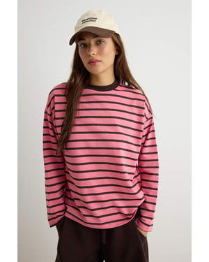TRENDYOLMİLLA Dames Roze Gestreept Driekwart mouw Oversized Sweatshirts
