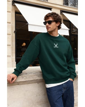 TRENDYOL MAN Herr Grön Djurmönster Lång Oversize Sweatshirts
