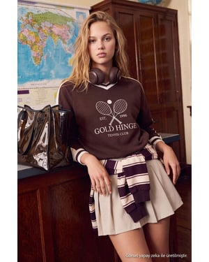 TRENDYOLMİLLA Dames Bruin Colorblock Lang Oversized Sweatshirts