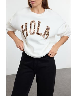 TRENDYOLMİLLA Meisjes Ecru Slogan Lang Regular fit Sweatshirts