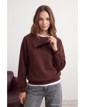 TRENDYOLMİLLA Dames Bruin Effen Lang Oversized Sweatshirts