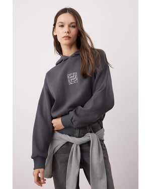 TRENDYOLMİLLA Dames Grijs Geometrisch patroon Lang Oversized Sweatshirts