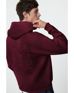 TRENDYOL MAN Herr Vinröd Slogan Lång Oversize Sweatshirts