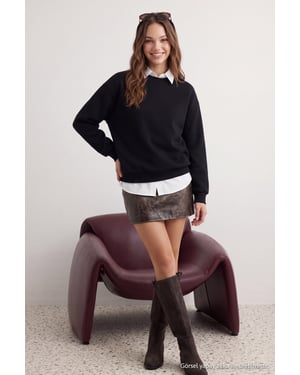 TRENDYOLMİLLA Dam Svart Enfärgad Lång Regular fit Sweatshirts