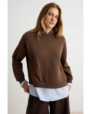 TRENDYOLMİLLA Dames Bruin Effen Lang Oversized Sweatshirts