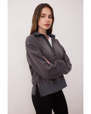 TRENDYOLMİLLA Dames Grijs Effen Lang Regular fit Sweatshirts