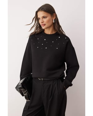 TRENDYOLMİLLA Dames Zwart Effen Lang Relaxed fit Sweatshirts