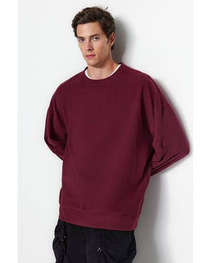 TRENDYOL MAN Herr Vinröd Enfärgad Lång Oversize Sweatshirts