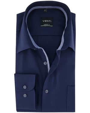 Overhemd Venti strijkvrij lange mouwen donkerblauw comfort fit