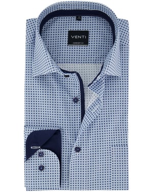 Overhemd Venti zakelijk lange mouwen comfort fit blauw geprint